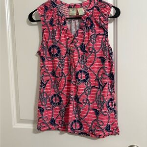 NWOT Caribbean Joe Pink and Navy Patterned Blouse